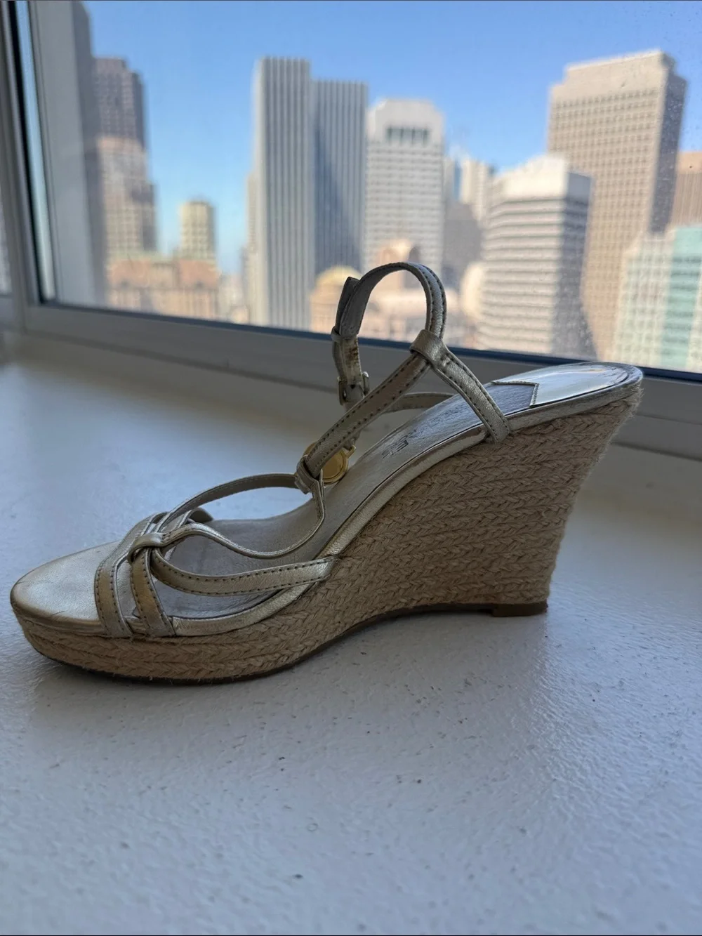 MICHAEL Michael Kors Metallic Gold Strappy Wedge Sandals